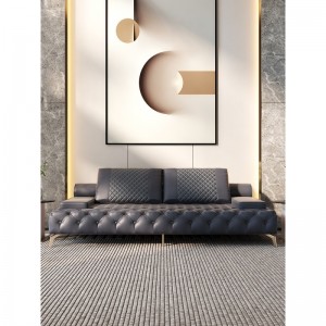 意式轻奢美式别墅设计师网红大户型客厅现代简约皮沙发 纤皮1+2+3