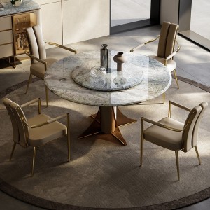 轻奢大理石餐桌圆桌现代别墅家用高端天然奢石意式极简转盘圆餐桌