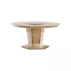 意式轻奢大理石餐桌现代简约设计师别墅家用1.5米带转盘圆桌