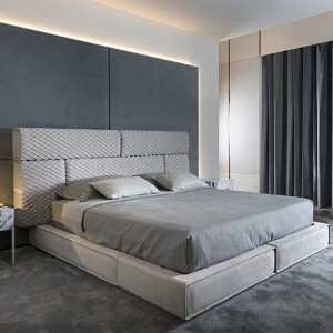 意式轻奢磨砂布床1.8米现代简约双人床别墅大床磨砂布床