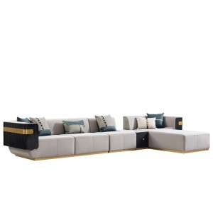 意式轻奢别墅客厅真皮沙发极简现代拉扣大户型组合定制家具 转角沙发