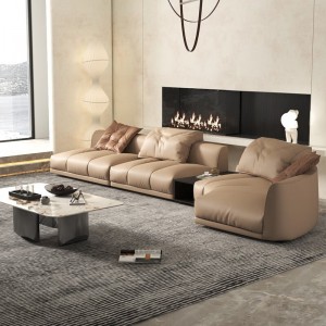 意式轻奢真皮沙发客厅现代极简大户型高端大气圆弧形皮艺沙发