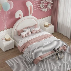 趣味兔子儿童床齐边实木单人床女孩公主床网红小户型1.5m次卧室床