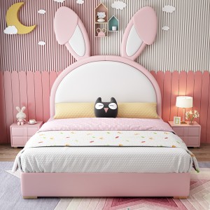 卡通粉色兔子公主床网红单人少女孩儿童床
